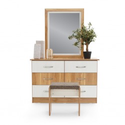 Tessa Dressing Table+Pouf MDF Off White & Oak