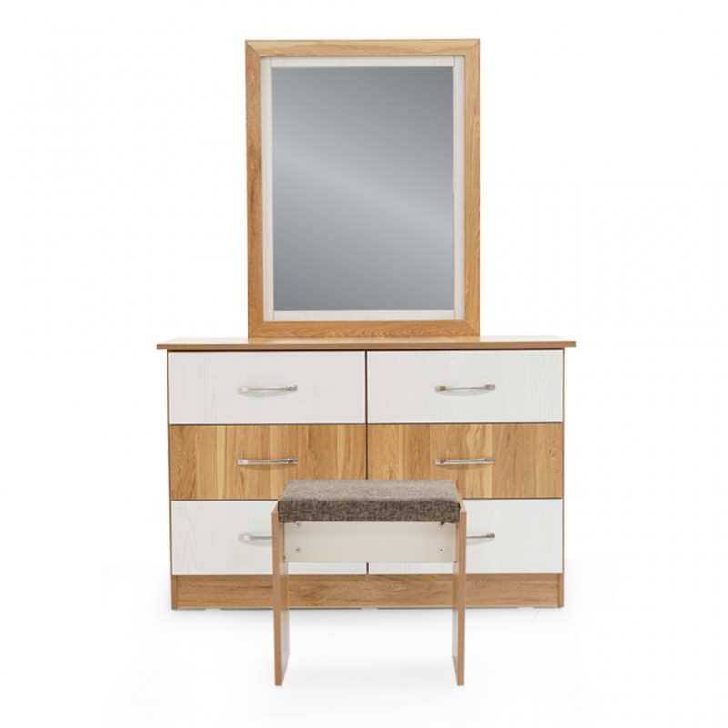 Tessa Dressing Table+Pouf MDF Off White & Oak