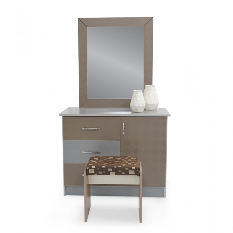 Malone Dressing Table+Pouf MDF Grey & Cappucino