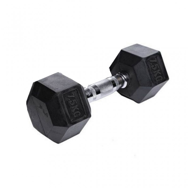 Black Rubber Hex Dumbbell Set 7.5kg