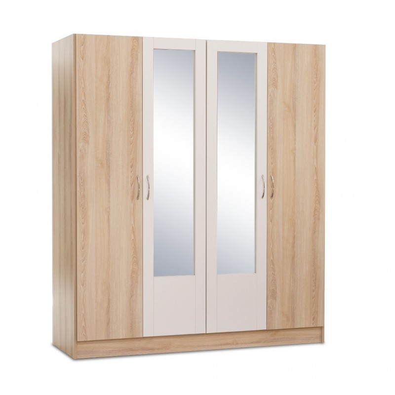 Neo Wardrobe 4 Doors Oak and White MDF