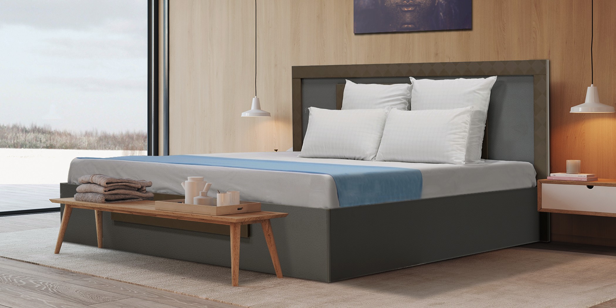 Malone Bed 180x200 cm MDF Grey & Cappucino