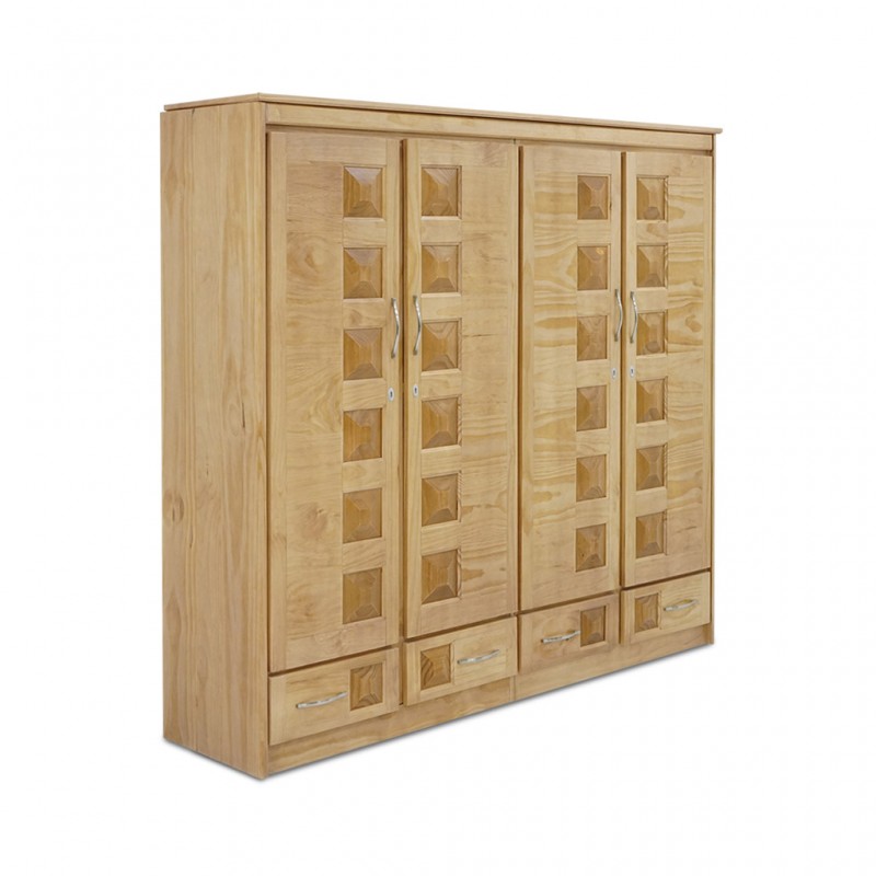 Sky Wardrobe 4 Doors + 4 Drawers Pine Finish Oak Sky Wardrobe 4 Doors + 4 Drawers Pine Finish Oak