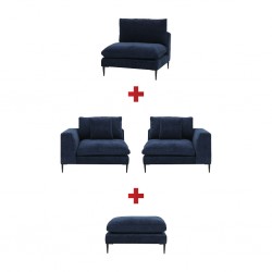 Tamarin Reversible Corner D.Blue Col Fabric + Tamarin Armless Chair D.Blue Col Fabric + Tamarin Ottoman D.Blue Col Fabric