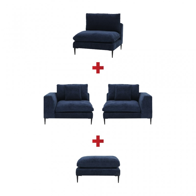 Tamarin Reversible Corner D.Blue Col Fabric + Tamarin Armless Chair D.Blue Col Fabric + Tamarin Ottoman D.Blue Col Fabric