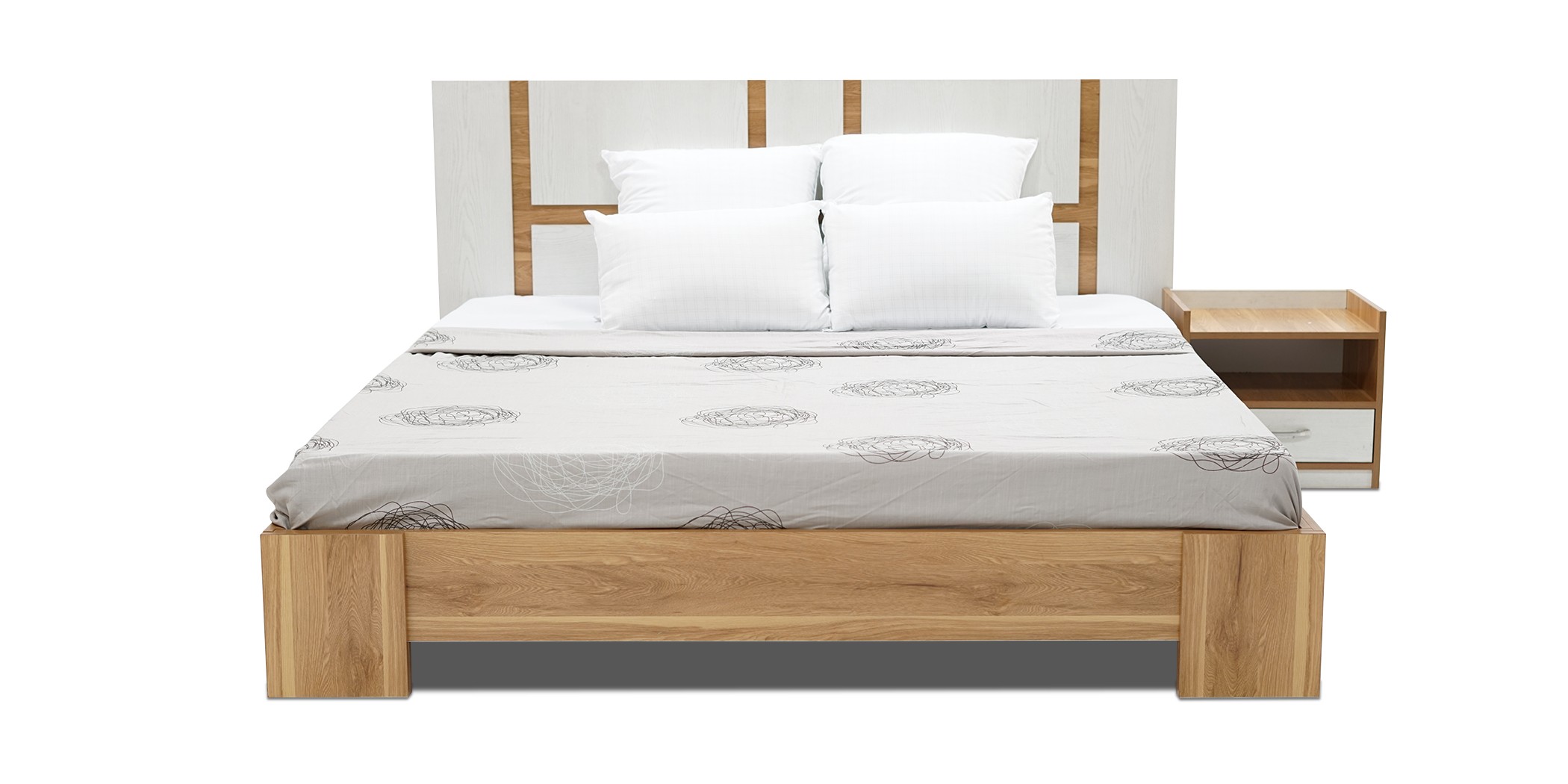 Tessa Bed 180x200 cm MDF Off White & Oak