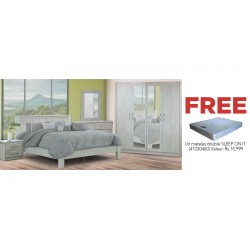 Athenas Bedroom Set 180x200 cm White/Maple PB & Free Sleep On It Classic King 180x200 cm Light Grey