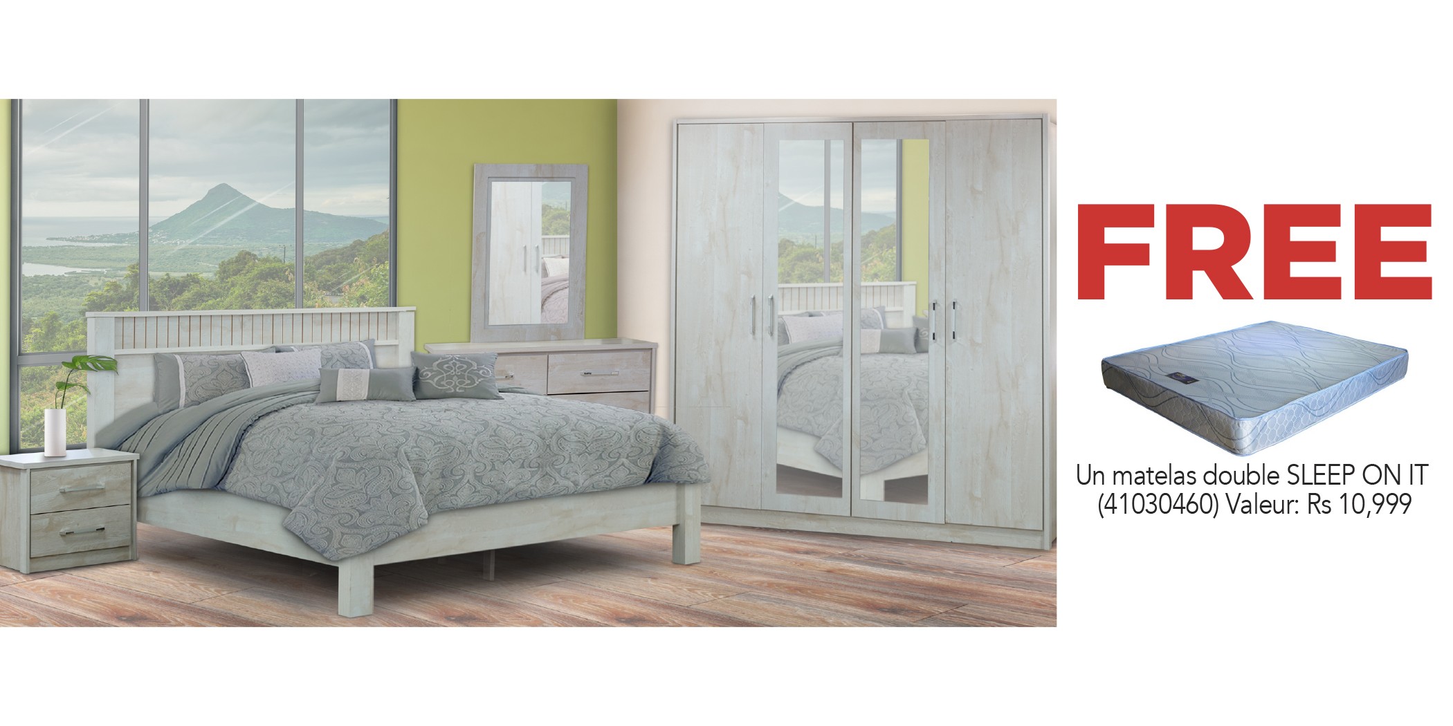Athenas Bedroom Set 180x200 cm White/Maple PB & Free Sleep On It Classic King 180x200 cm Light Grey