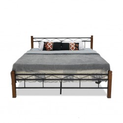 Gaspian Bed 160x200 cm Black Metal Rubberwood