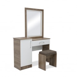 Elnora Dressing Table+Pouf Light Walnut & Warm White