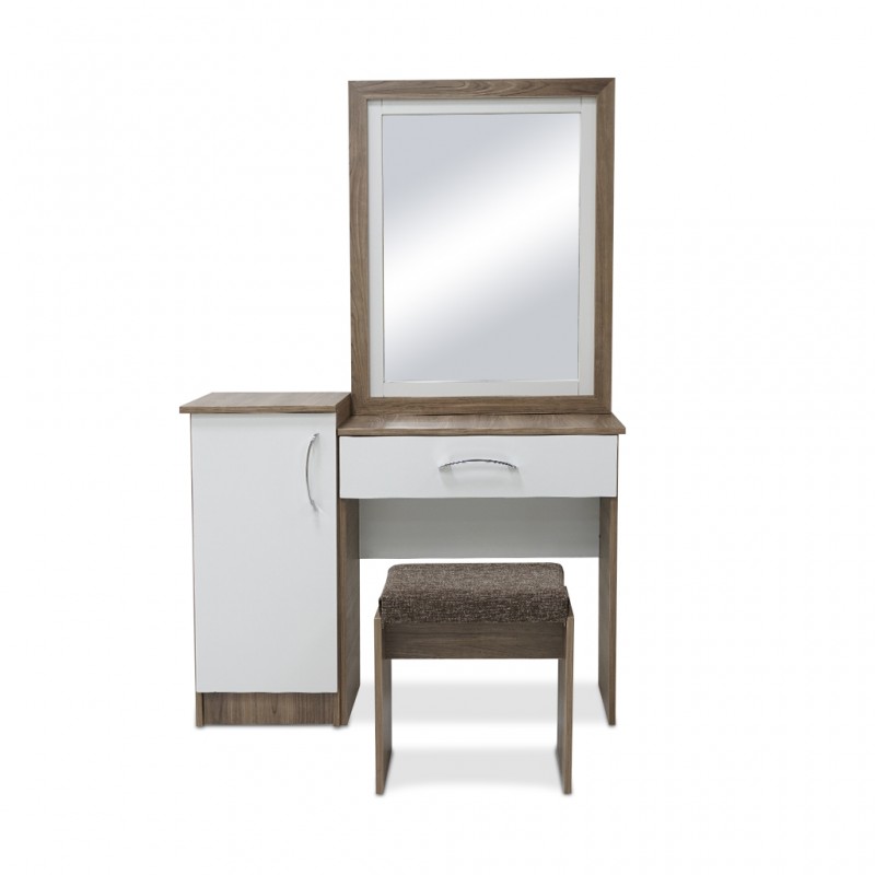 Elnora Dressing Table+Pouf Light Walnut & Warm White