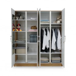 Elnora Wardrobe 4 Doors MDF Montana Oak & Lime White