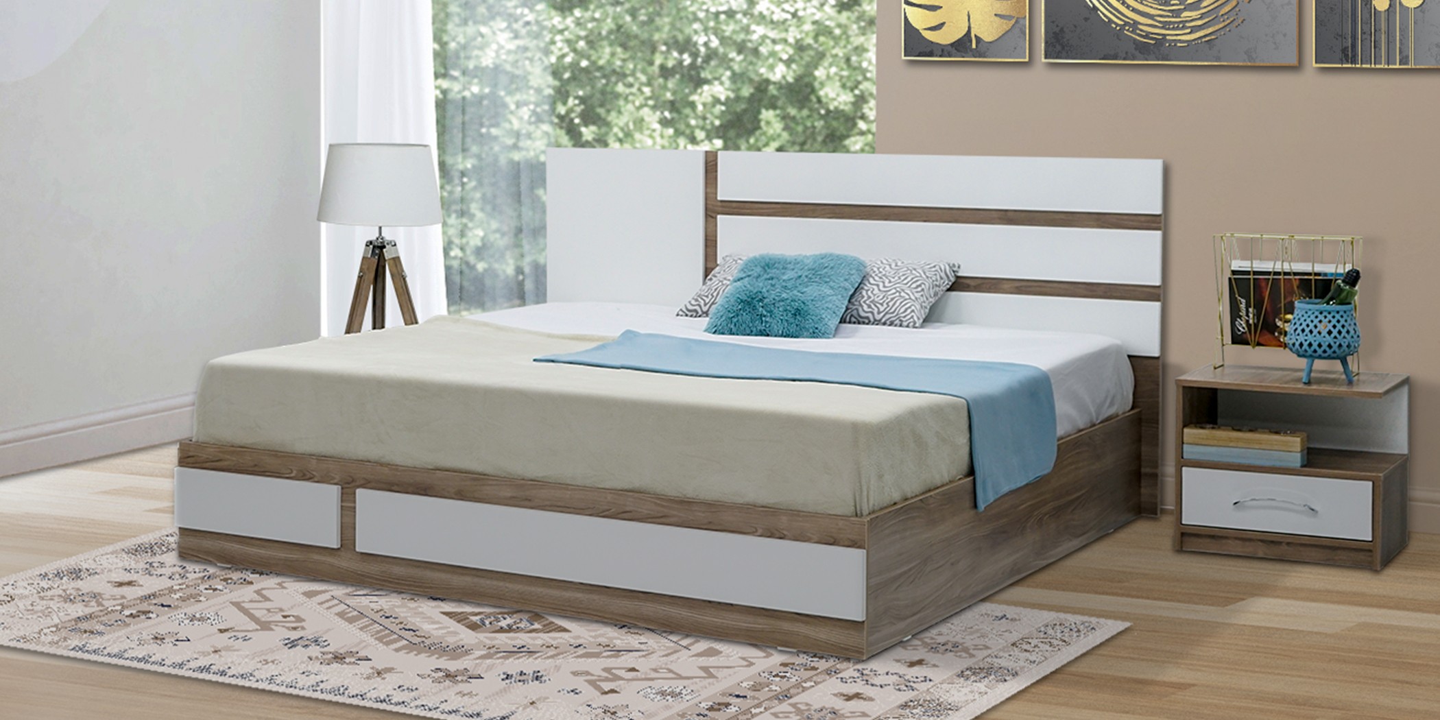 Elnora Bed 180x200cm Light Walnut & Warm White