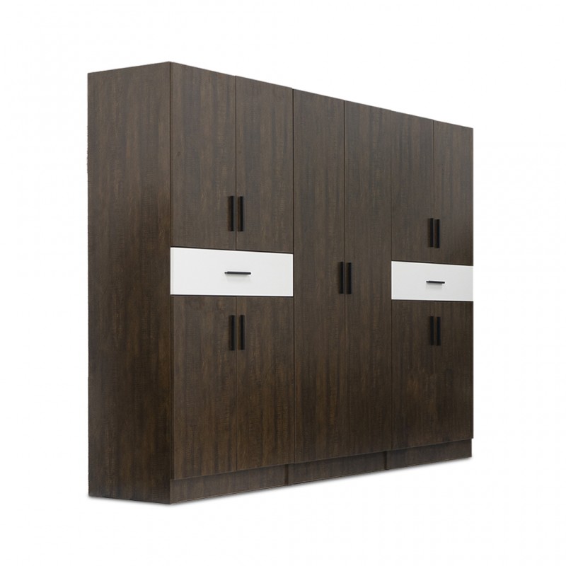 Shelton Wardrobe 10 Doors Brown Flame and White Matt