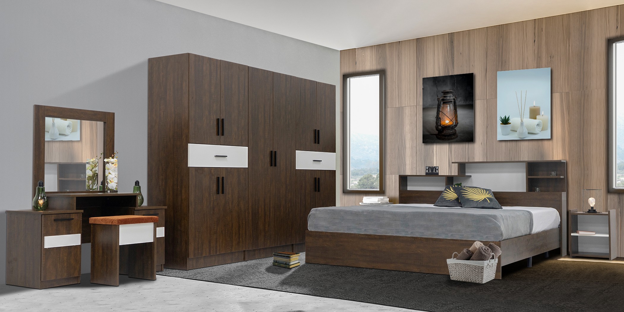 Shelton Bedroom Set Brown Flame and White Matt