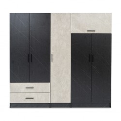 Royce Wardrobe 5 Doors and 1 Lift Up Door Greyash and Black Vein