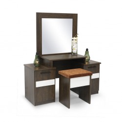 Shelton Dressing Table with pouf Brown Flame and White Matt