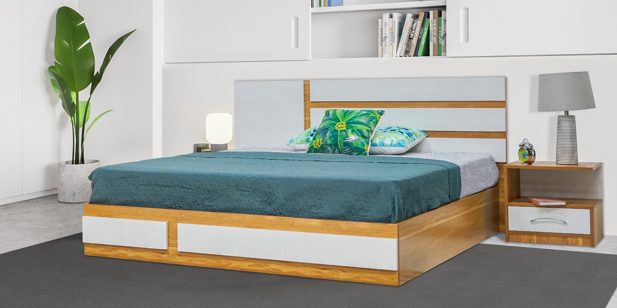 Elnora Bed 180x200cm Montana Oak & Lime White