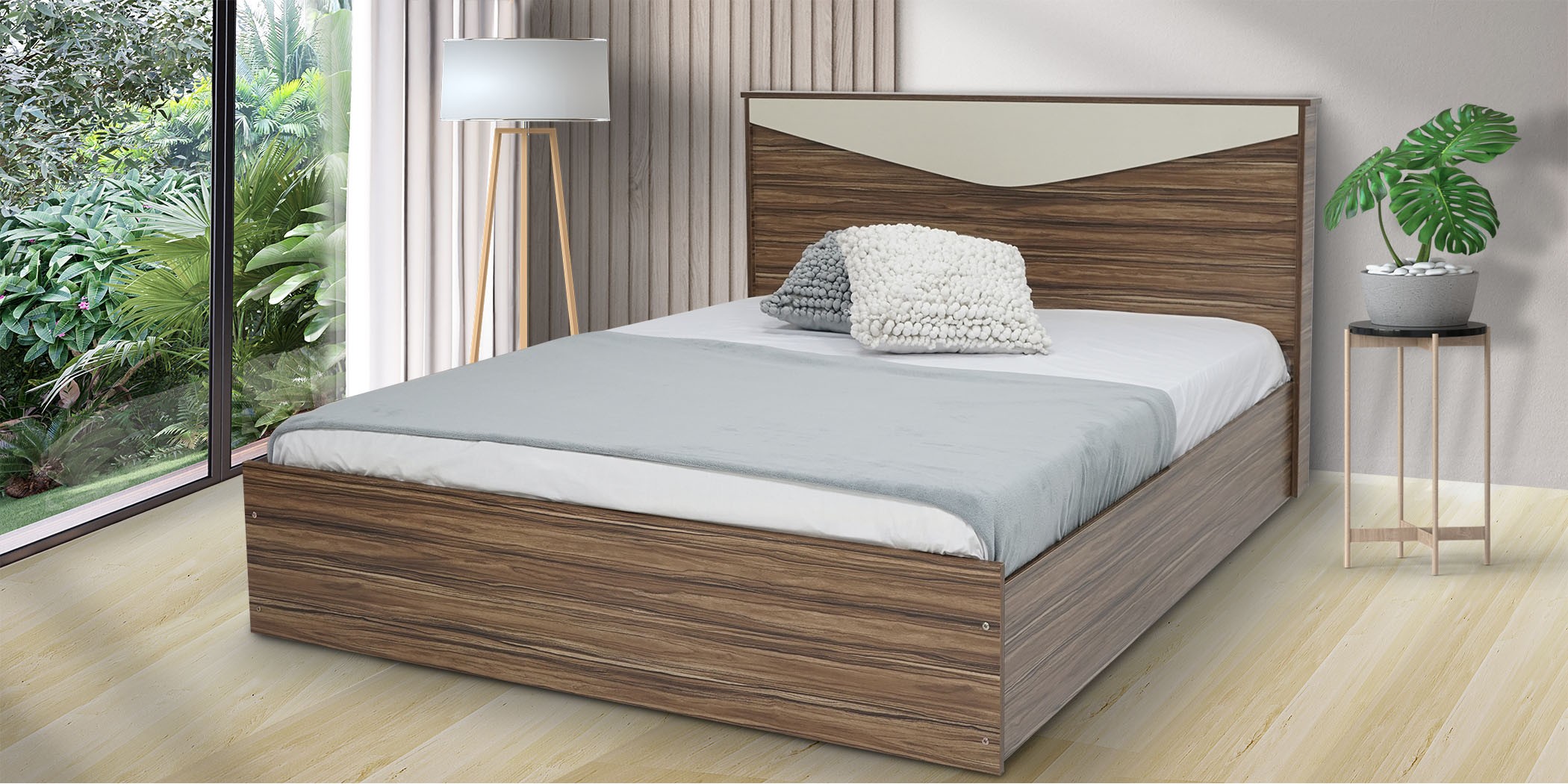 Bellinzona Bed 160x200cm in Melamine MDF Brown & Off White