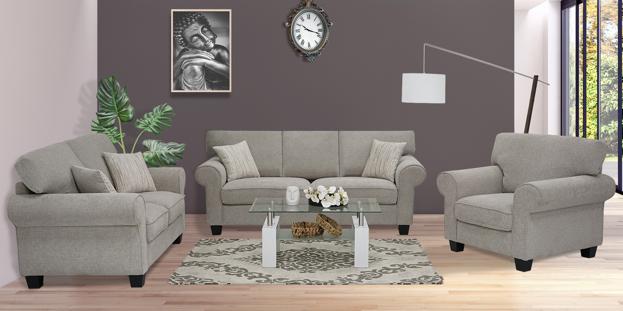 Vixon Sofa 3+2+1 Beige Color Fabric