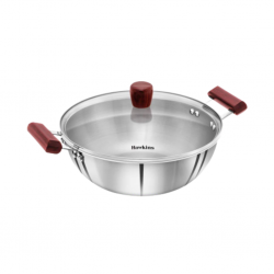 Hawkins SSK40G 4L 30cm 3mm Tri-Ply S/Steel Kadhai With Glass Lid