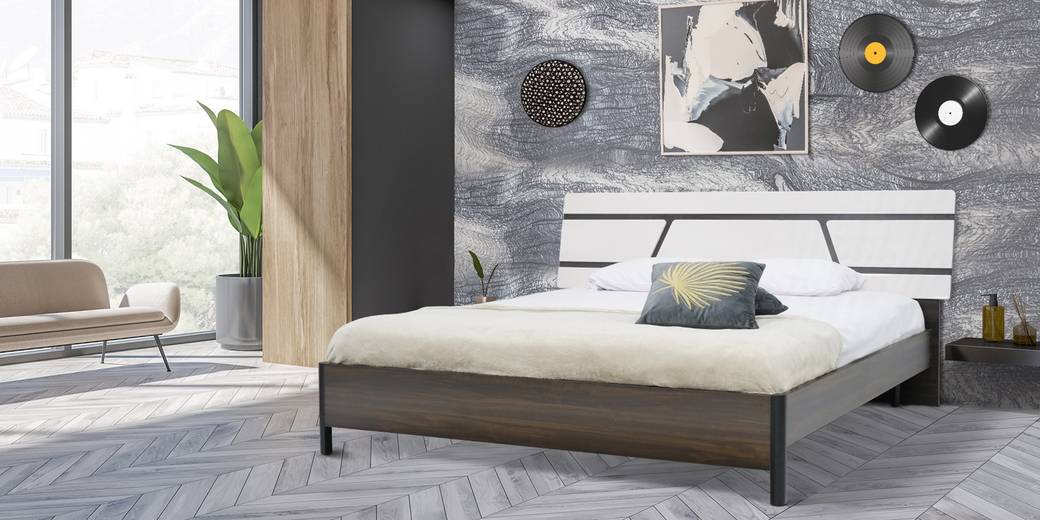 Raimona Bed 180x200 cm Brown & Cream