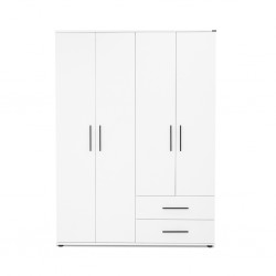 White Wardrobe With 4 Doors & 2 Drawers