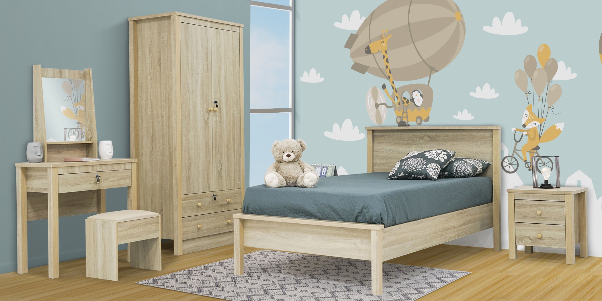 Alanna Bedroom Set 107x190 cm Sonoma Oak