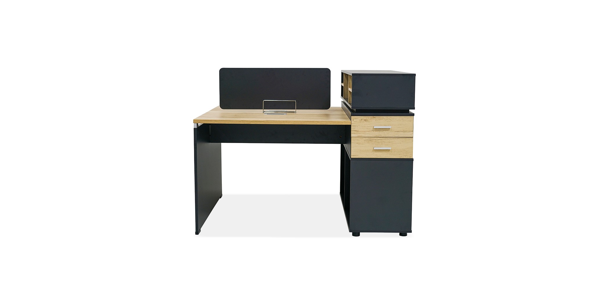 Stellar Trollius Workstation 2 Seater Light Oak & Dark Grey