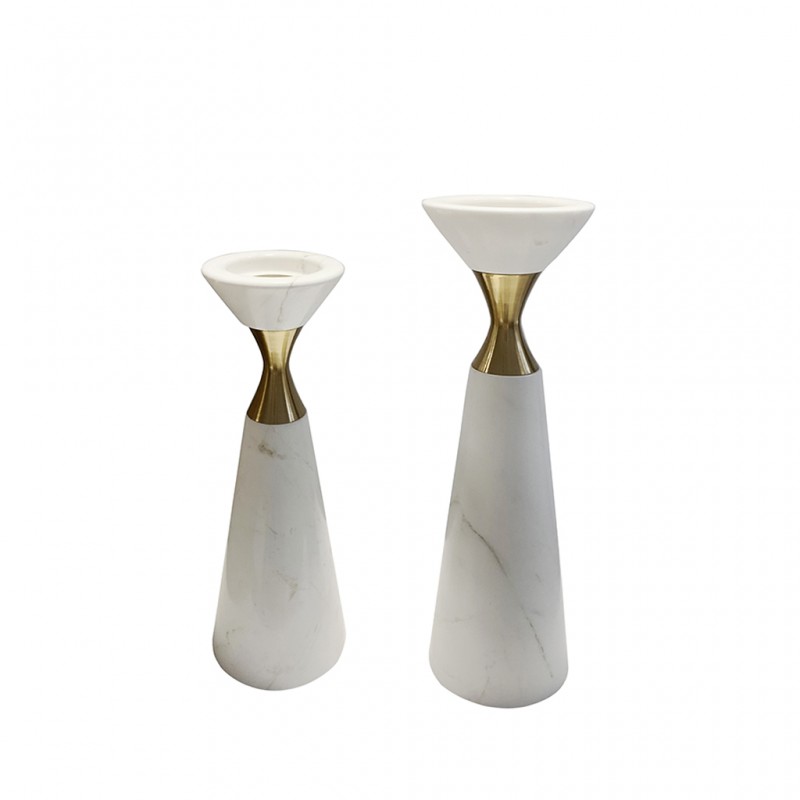 Set of 2  candle Holder White & Gold