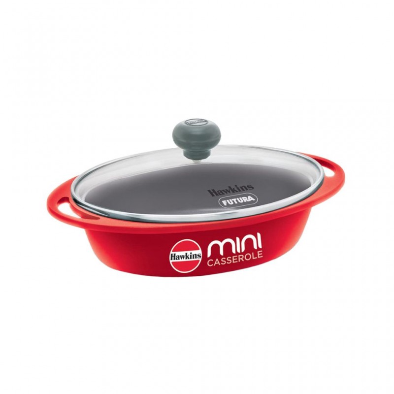 Hawkins DCR75G 0.75L Die Cast Red Mini Casserole Non Stick With Glass Lid