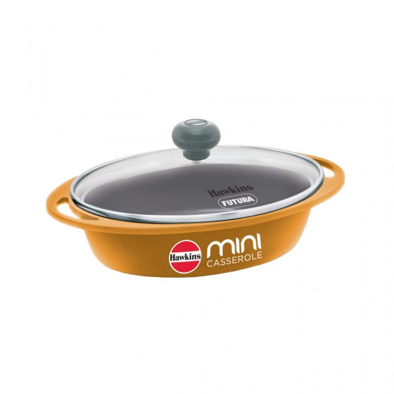 Hawkins DCY75G 0.75L Die Cast Yellow Mini Casserole Non Stick With Glass Lid