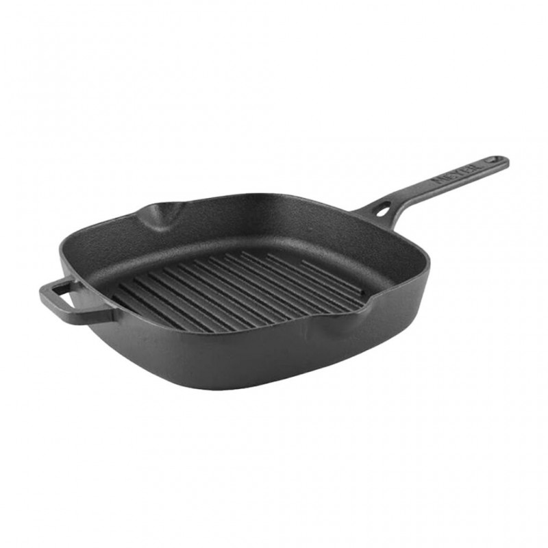 Meyer 47763 Pre-Seasoned Cast Iron 25cm Blk Grill Pan