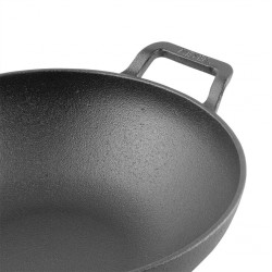 Meyer 48185 Pre-Seasoned Cast Iron 26cm Blk Kadai With Glass Lid