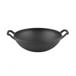 Meyer 48185 Pre-Seasoned Cast Iron 26cm Blk Kadai With Glass Lid