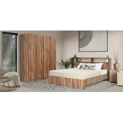 Benson Bedroom Set Bed(150x190cm) & 4 Doors Wardrobe Sapphire Oak