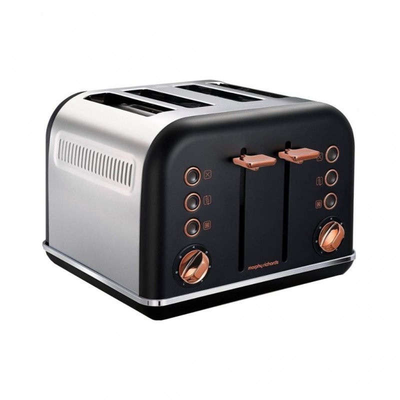 Morphy Richards 242104 Accents Rose Gold 4 Slice Black Toaster