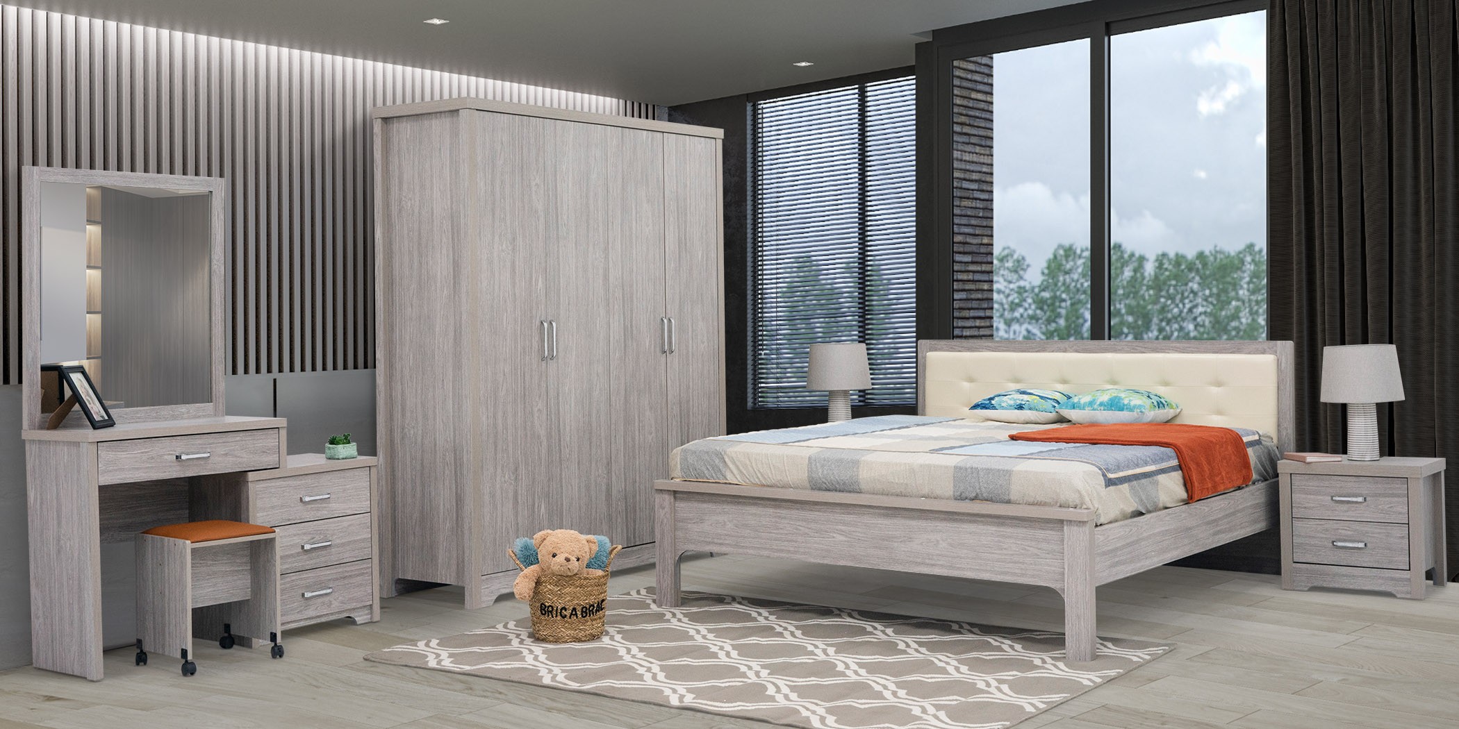Frankfurt Bedroom Set 180X200 cm Grey Oak