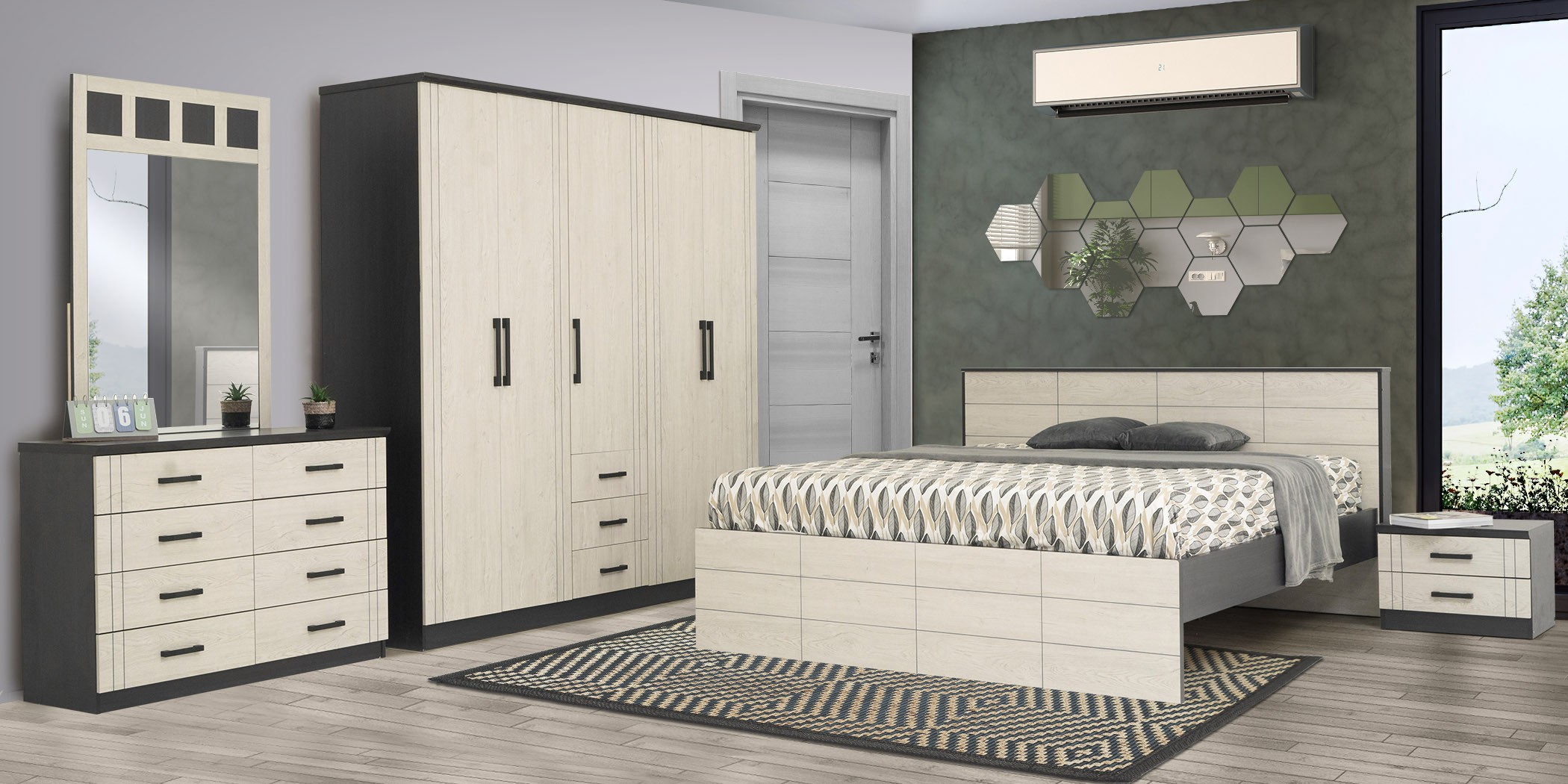 Indiana Bedroom Set 180X200 cm Wenge & Snow Oak