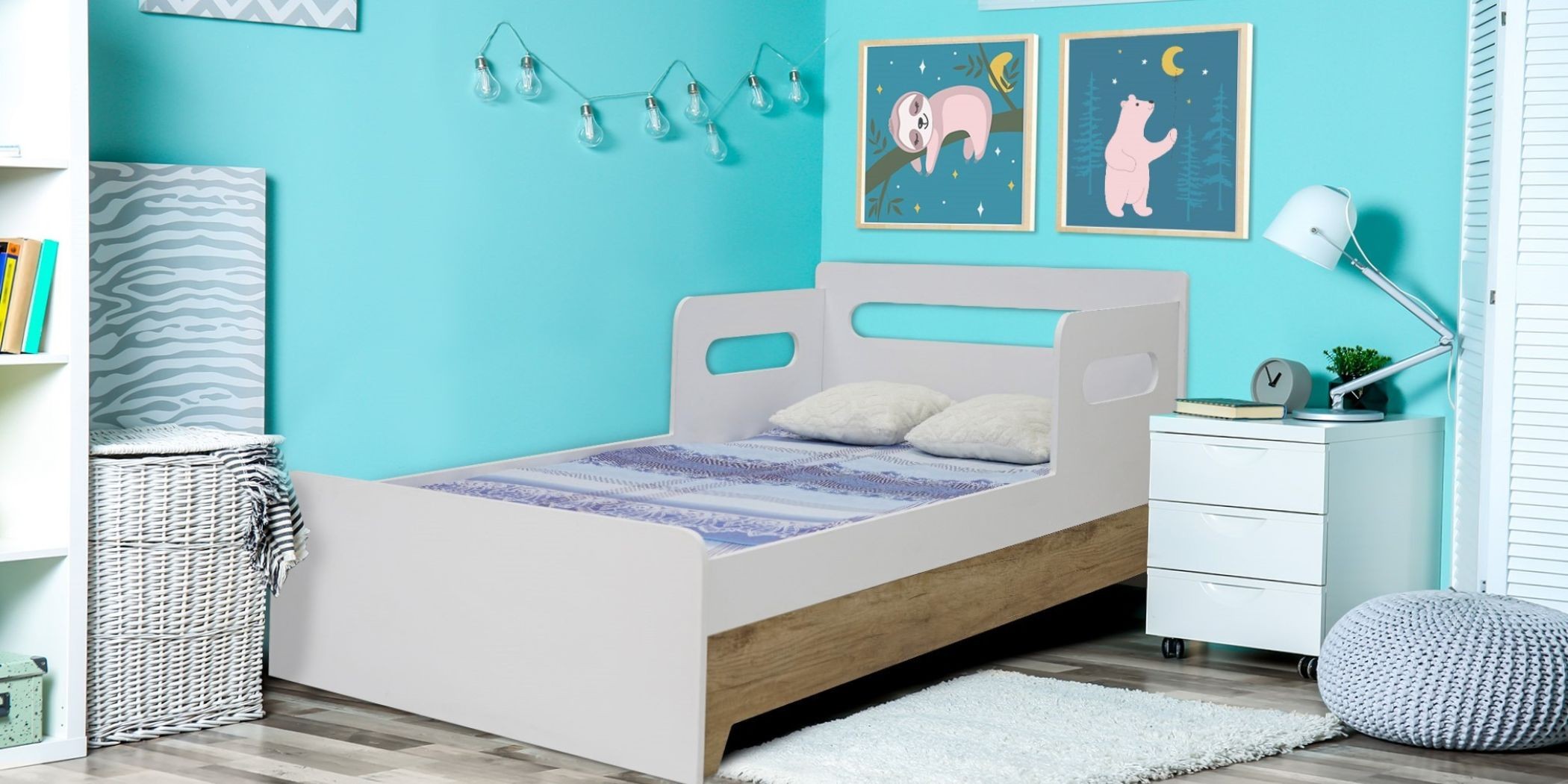 Arte Bed 108x190cm In Melamine MDF Wash Oak & White