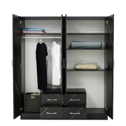 Florence Wardrobe 4 Doors MDF Blake Flake Drawer & Mirror