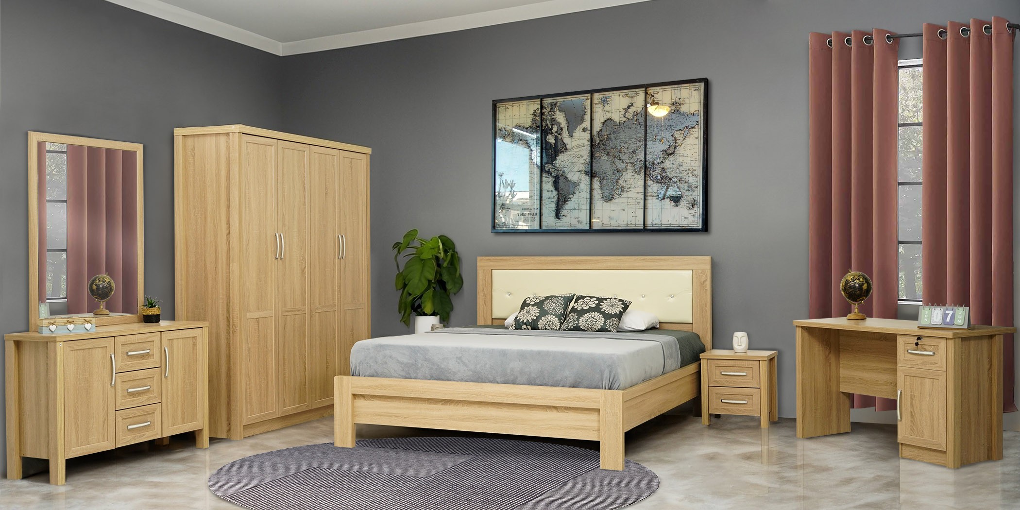 Birmingham Bedroom Set 180X200 cm White Oak