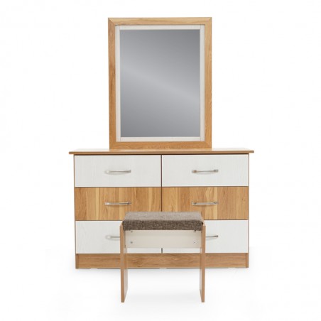 Tessa Dressing Table+Pouf MDF Off White & Oak