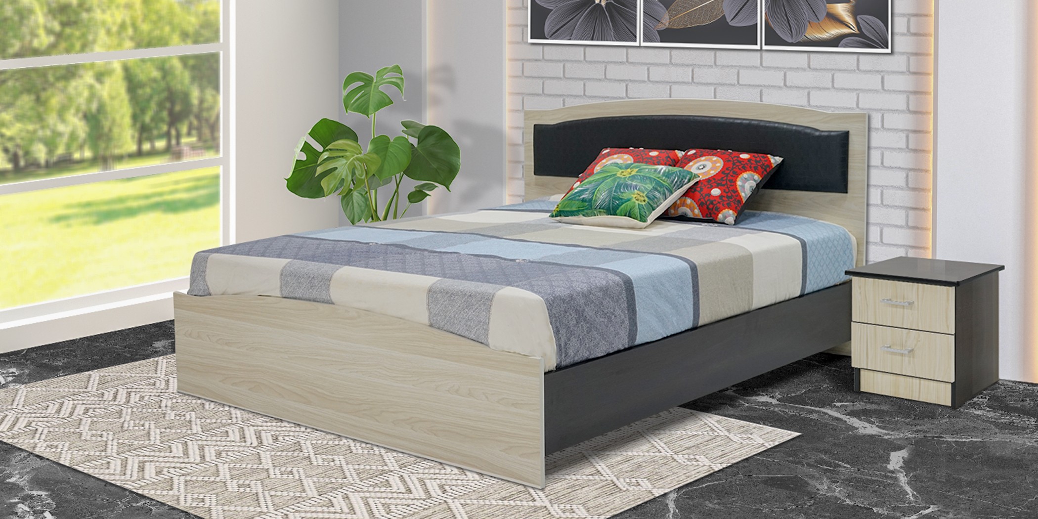 Juniper Bed 150x190 cm MDF Melamine Creamy & Wenge