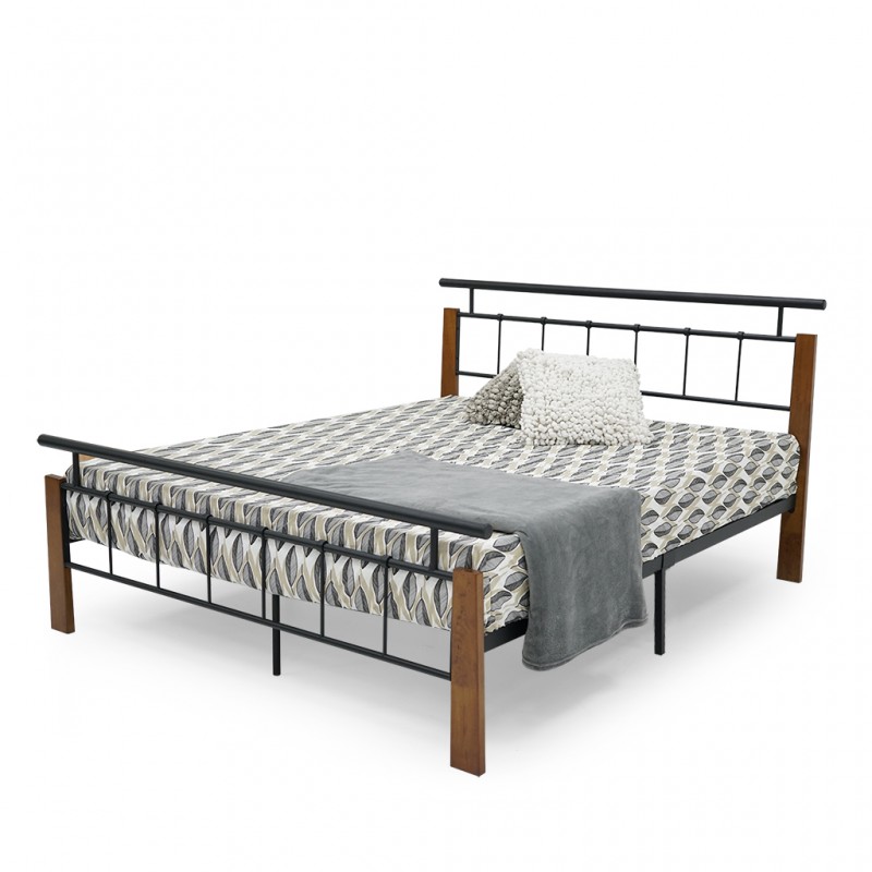 Rhodes Bed 160x200 cm Black Metal Rubberwood