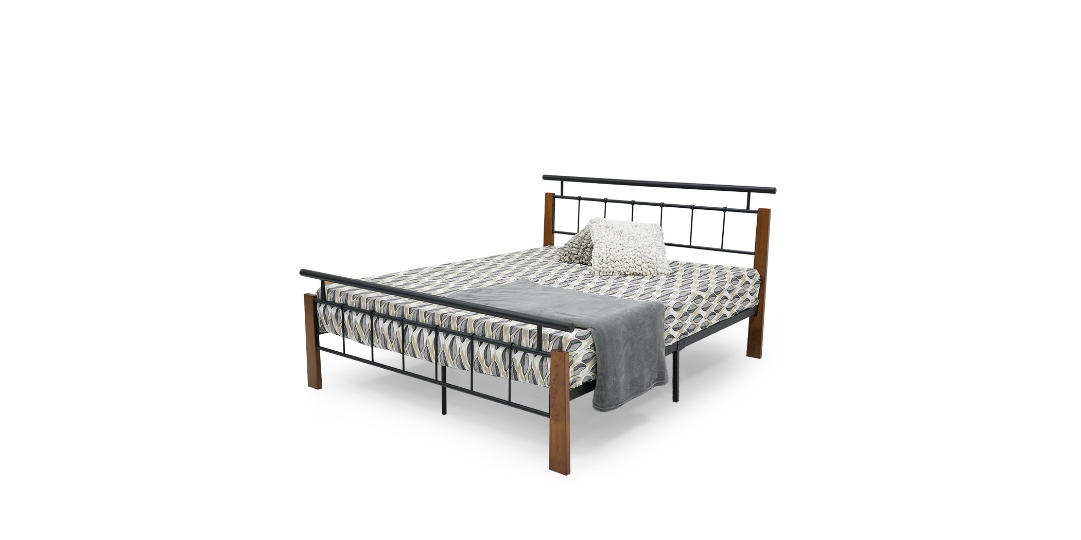 Rhodes Bed 160x200 cm Black Metal Rubberwood
