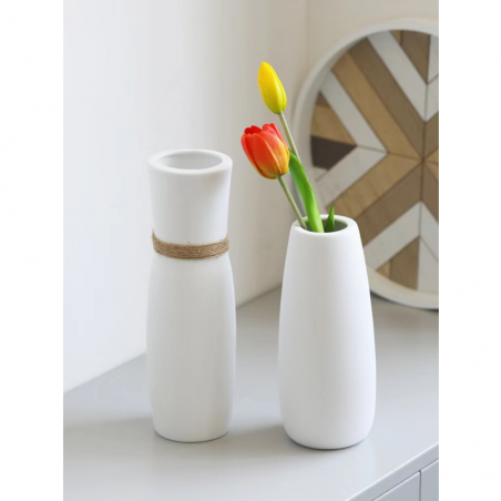 Set of 2 Vases White - Height 25.5 cm & 20.5 cm