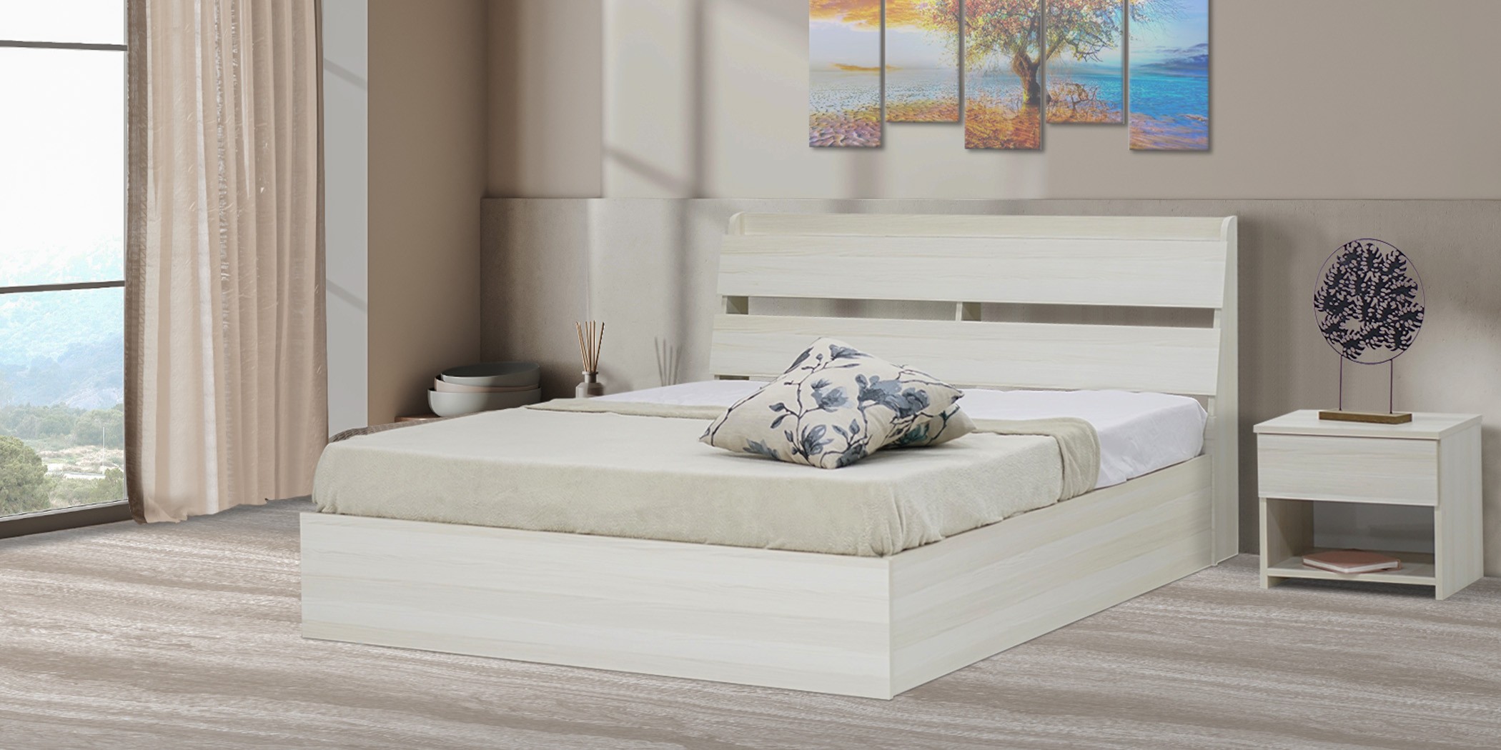 Inicio Bed 150x190 cm White Ash in Melamine MDF