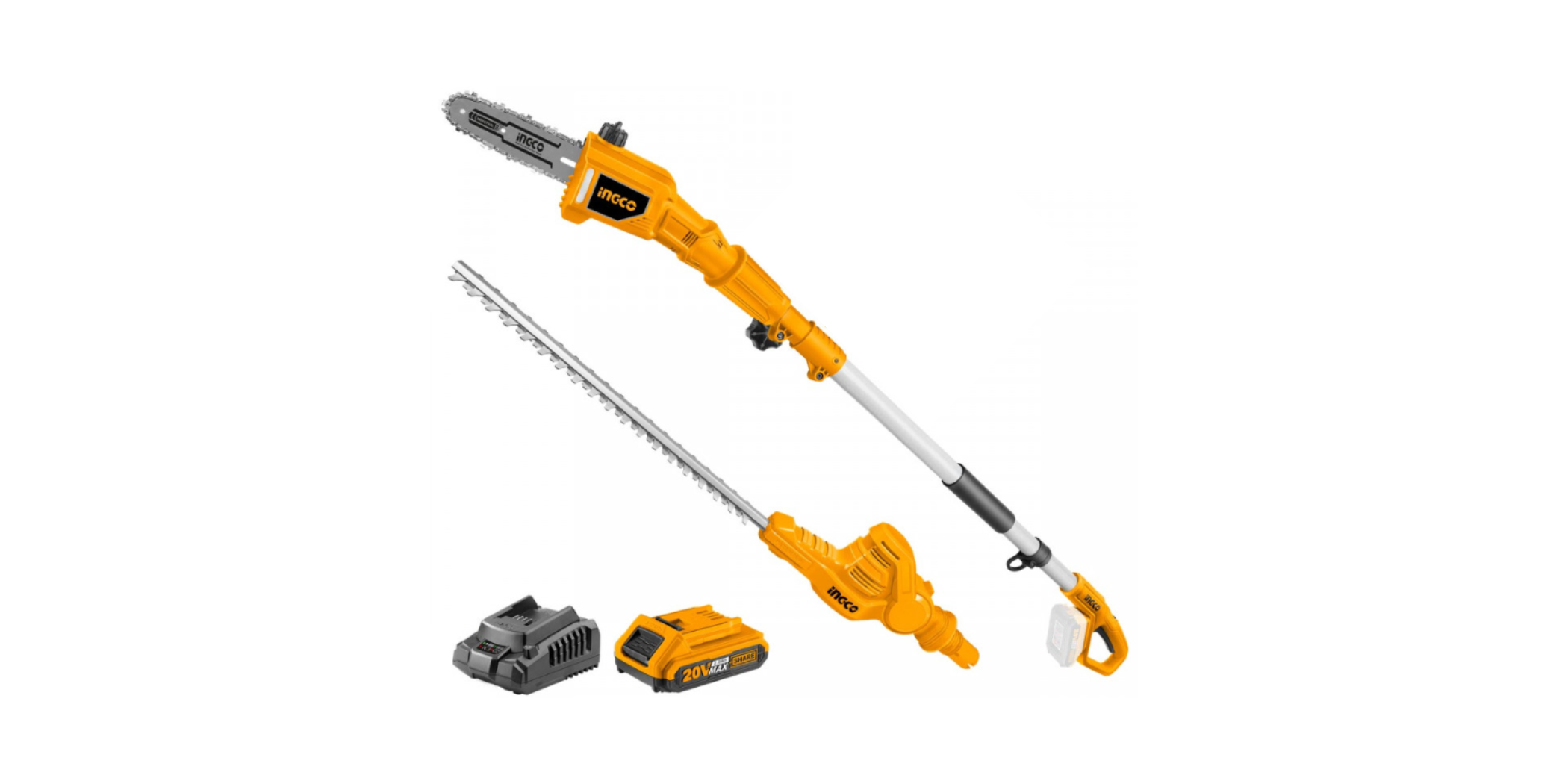 Ingco CPTS201681 Lithium-Ion Pole Saw with Pole Hedge Trimmer