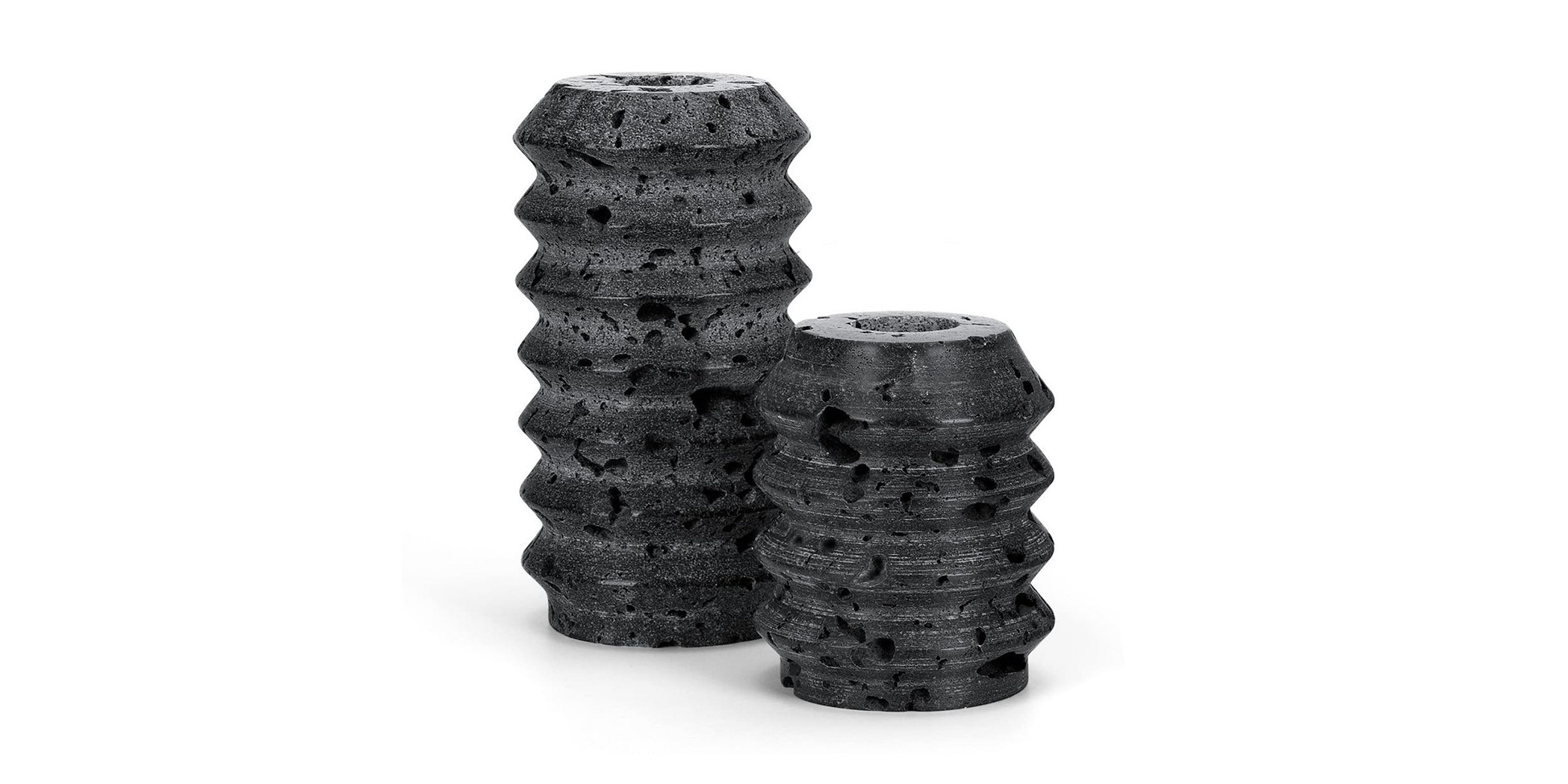 Set of 2 Marble candle holder black
